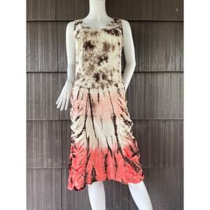 🔥Lilly Mason Cotton Blend Ombré Tie Dye Boho Hippie Festival Ruched Sundress M